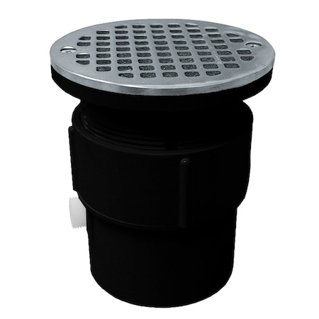 Jones Stephens 3in. x 4in. ABS Pipe Fit Drain Base with 3-1/2in. Plastic Spud and 5in. Stainless Steel Strainer D53435